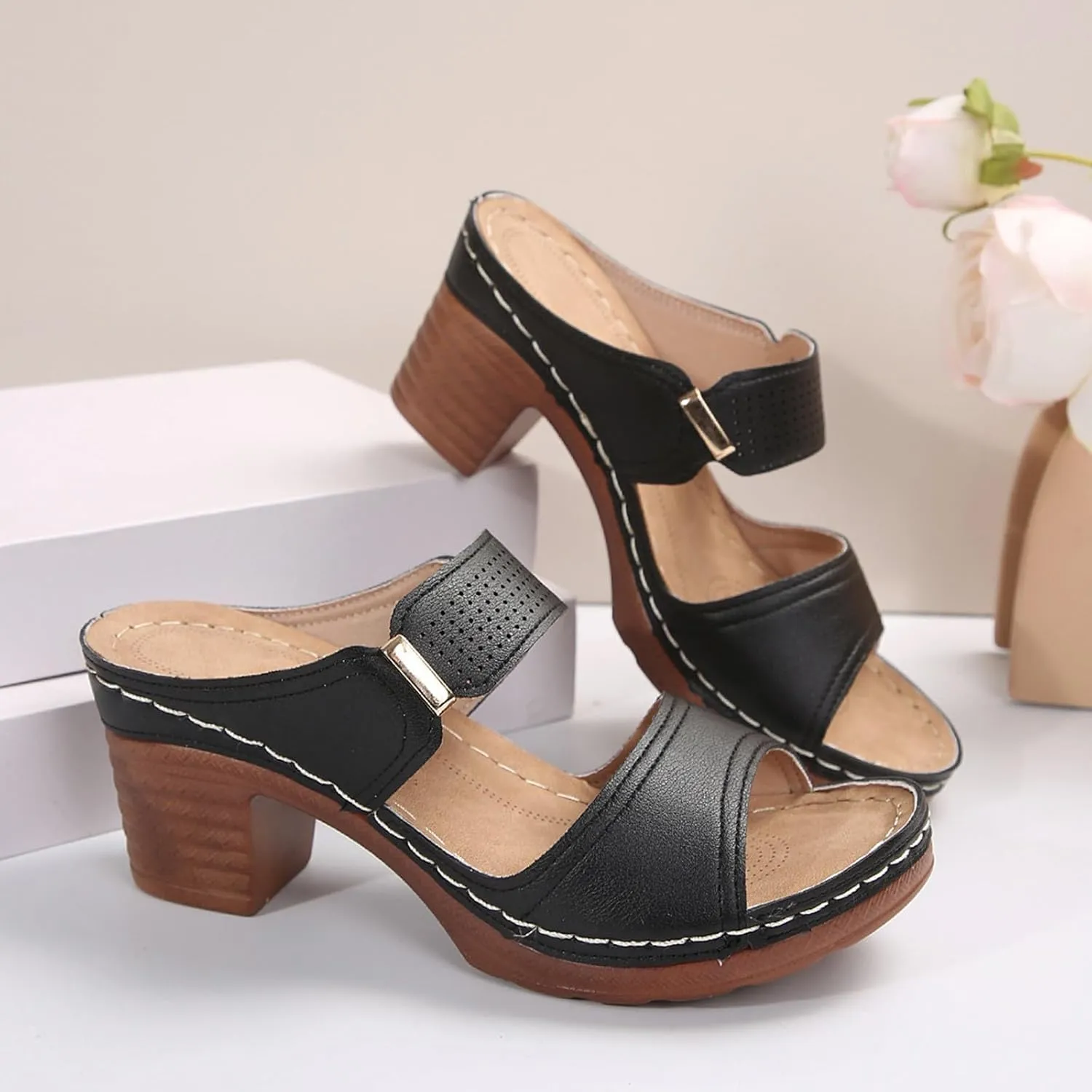 2025 Sandals for Women Platform Heeled Sandal Summer Shoes for Women Open Toe Wedding Party Dress Sandals Walking Sandal for Daily Wear Fashion Trendy Slip-on Shoes 2025