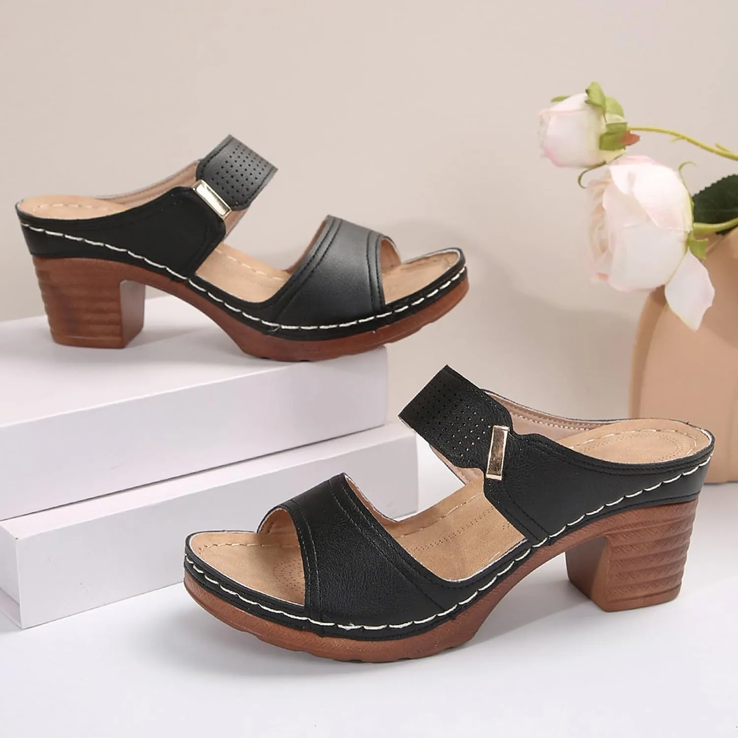 2025 Sandals for Women Platform Heeled Sandal Summer Shoes for Women Open Toe Wedding Party Dress Sandals Walking Sandal for Daily Wear Fashion Trendy Slip-on Shoes 2025