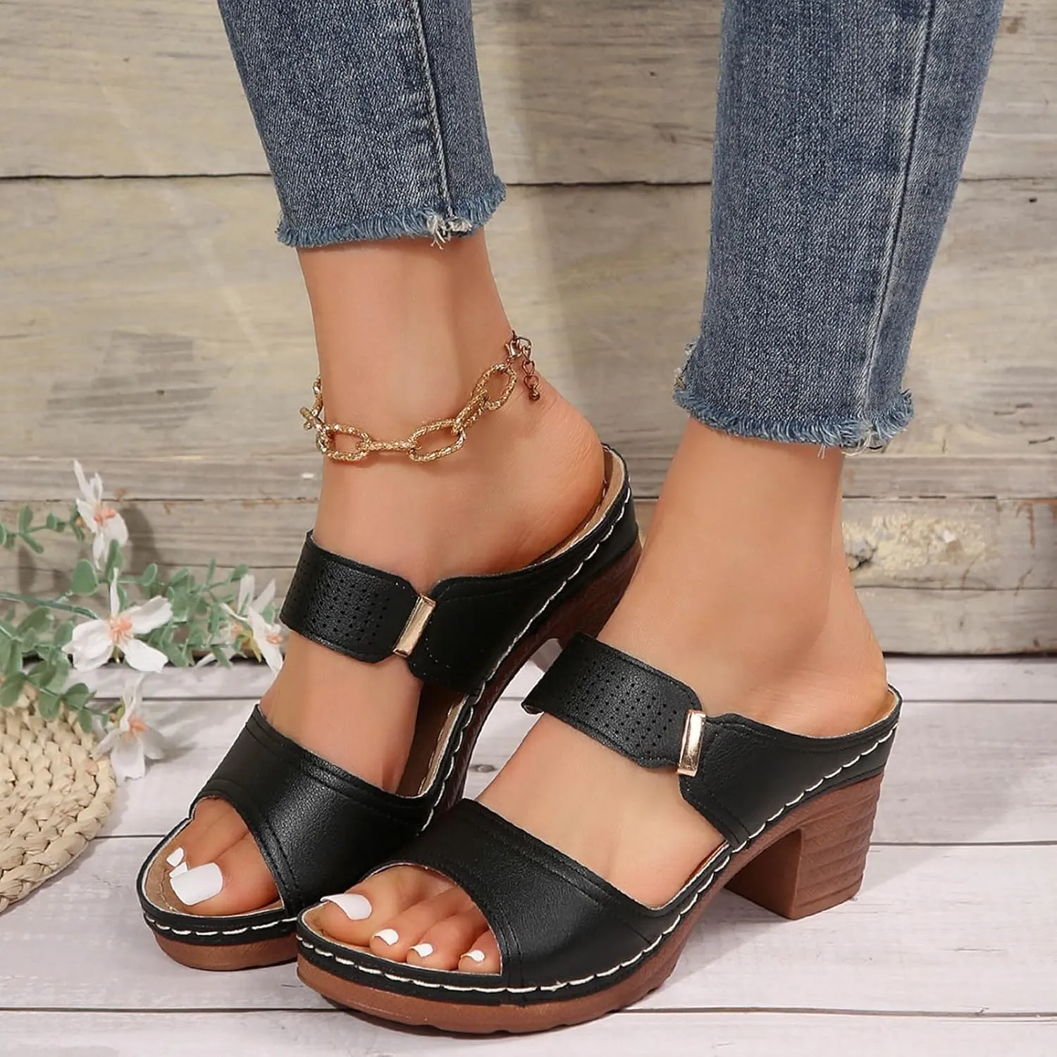 2025 Sandals for Women Platform Heeled Sandal Summer Shoes for Women Open Toe Wedding Party Dress Sandals Walking Sandal for Daily Wear Fashion Trendy Slip-on Shoes 2025