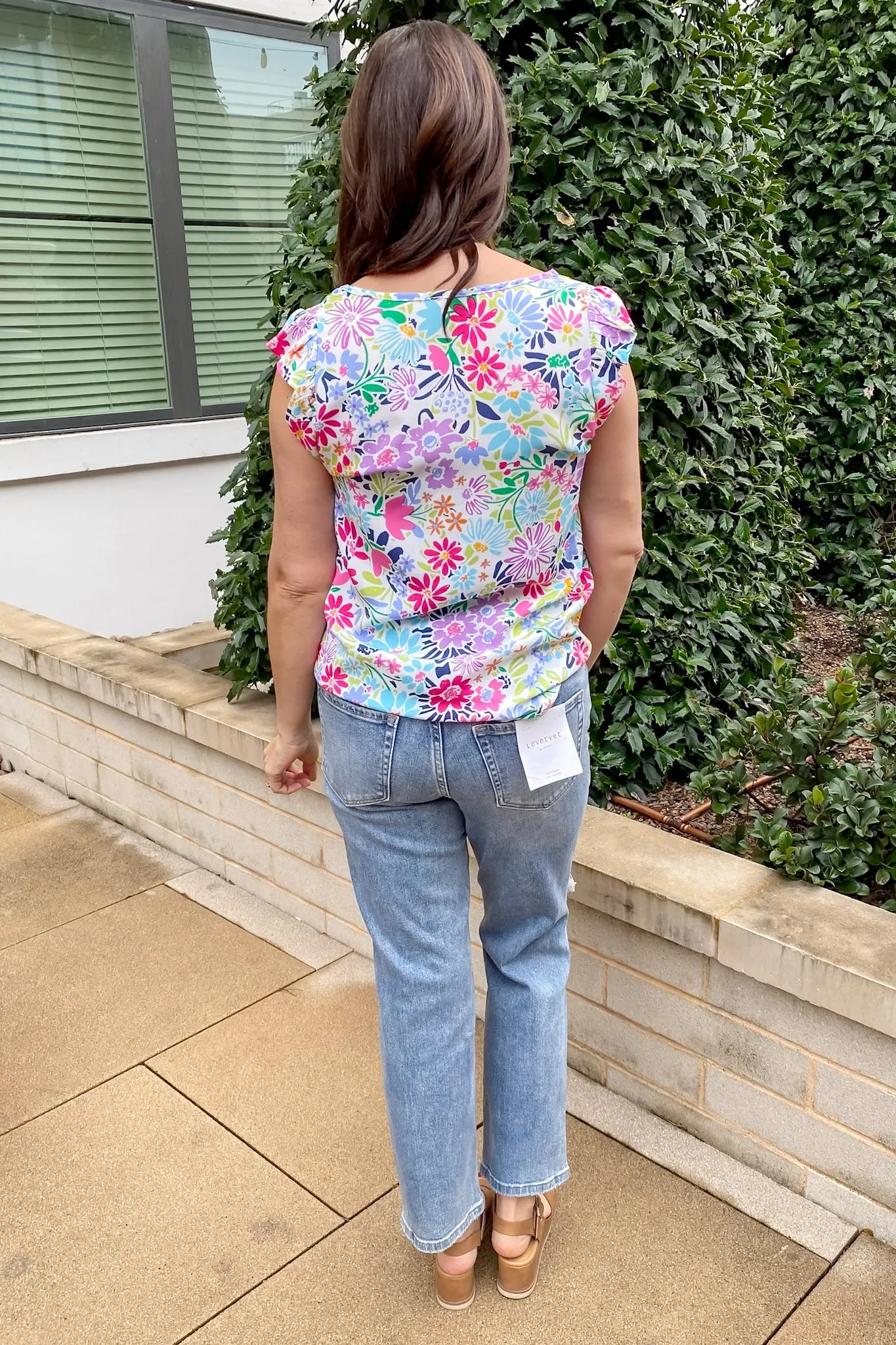 A Lil Ruffle V Neckline Floral Print Top