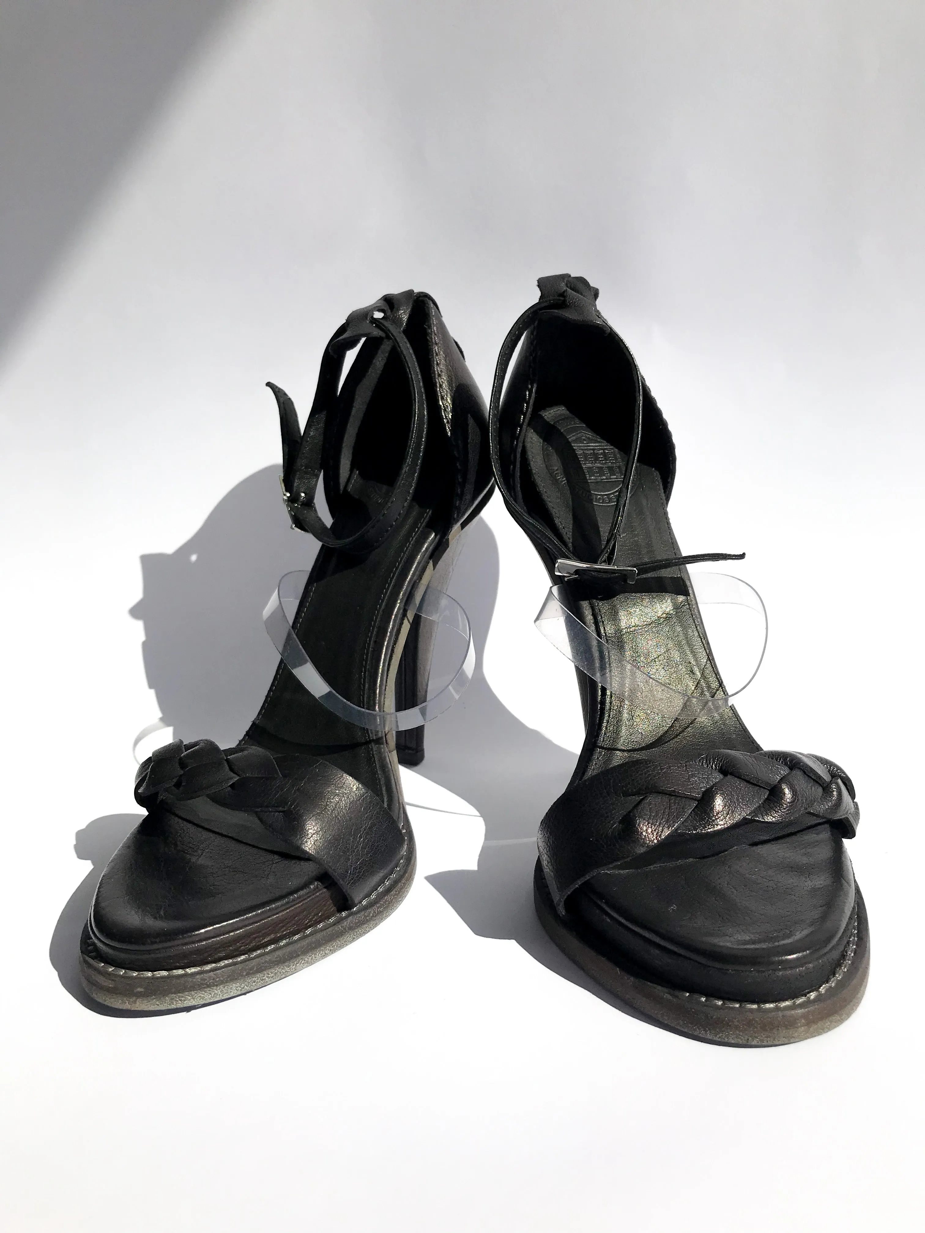 Acne Studios Brown Braided Leather Platform Heels, EU 38, US 5