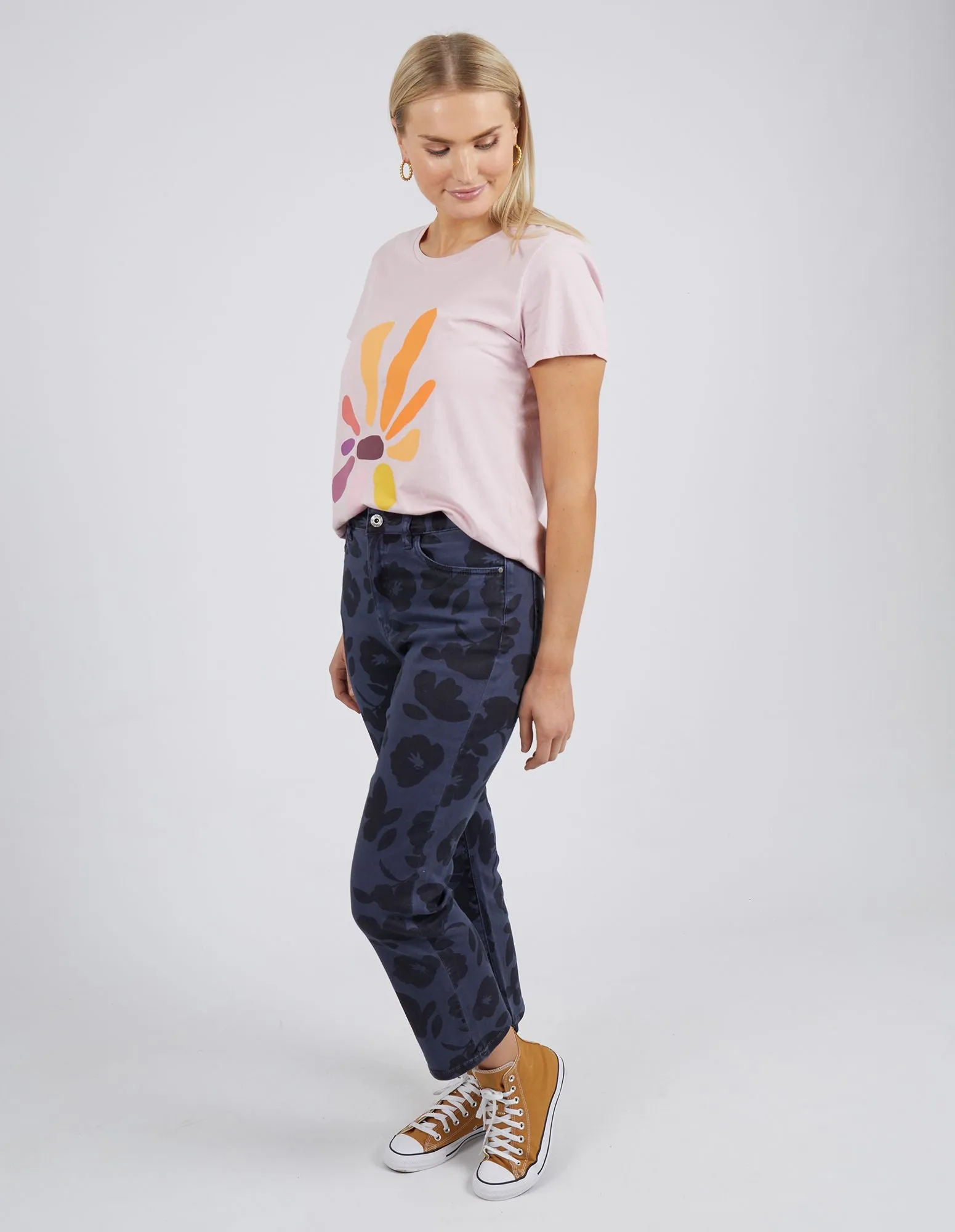 Ada Abstract Flower Straight Leg Jeans - Navy & Black