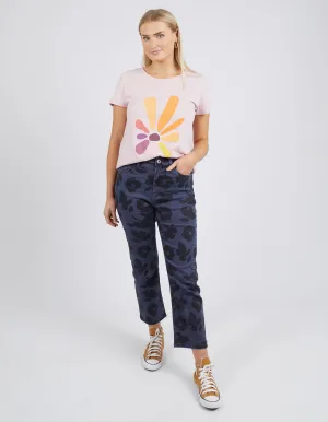 Ada Abstract Flower Straight Leg Jeans - Navy & Black