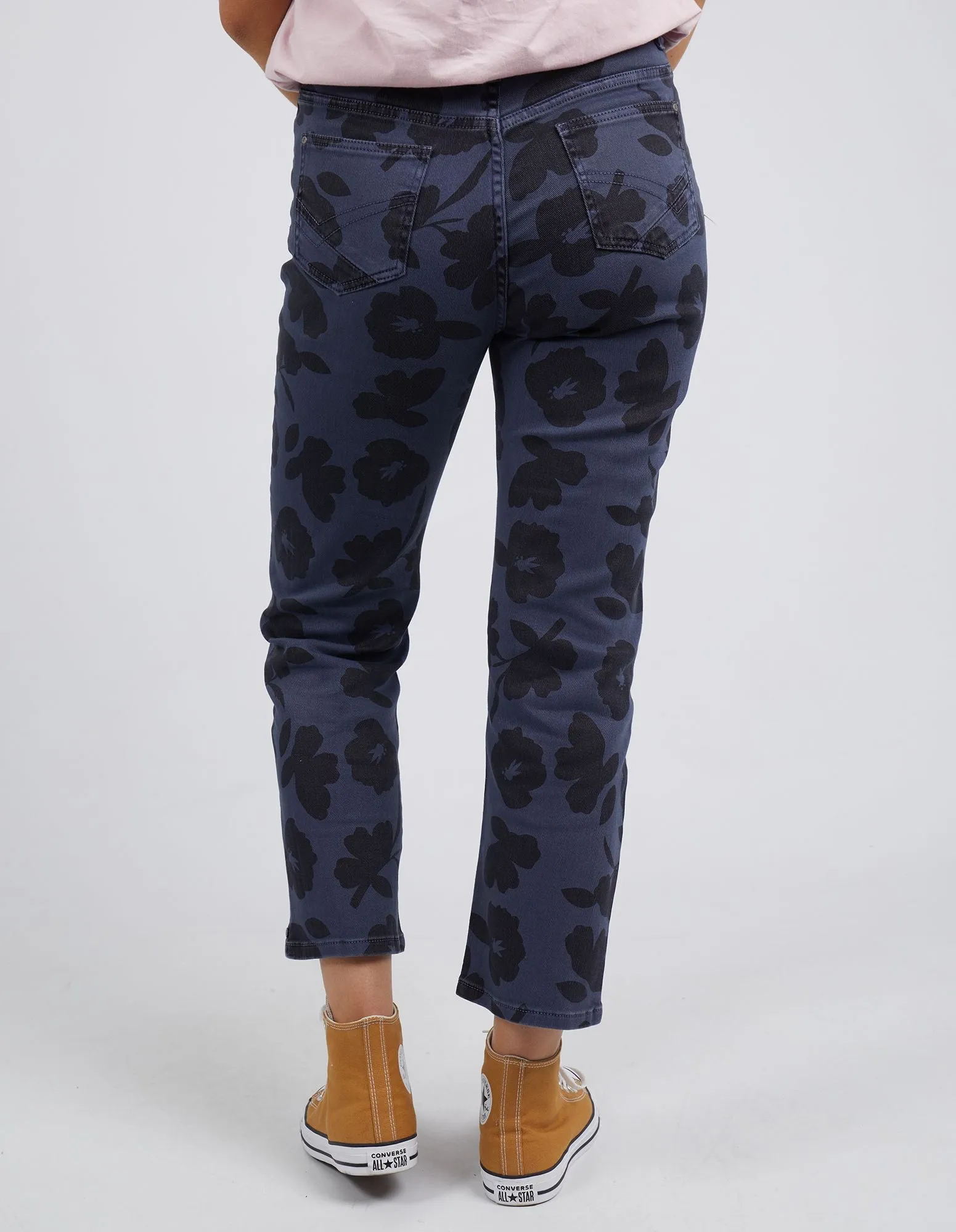 Ada Abstract Flower Straight Leg Jeans - Navy & Black