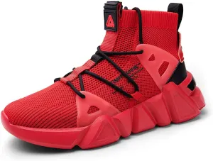 Ahico Men Walking Shoes Fashion Sneaker Running Athletic Non Slip Platform Socks Shoe Stylish Casual Fitness Comfortable Sports Red