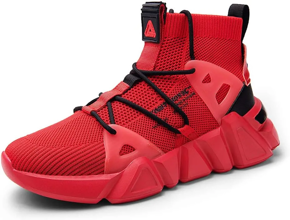 Ahico Men Walking Shoes Fashion Sneaker Running Athletic Non Slip Platform Socks Shoe Stylish Casual Fitness Comfortable Sports Red