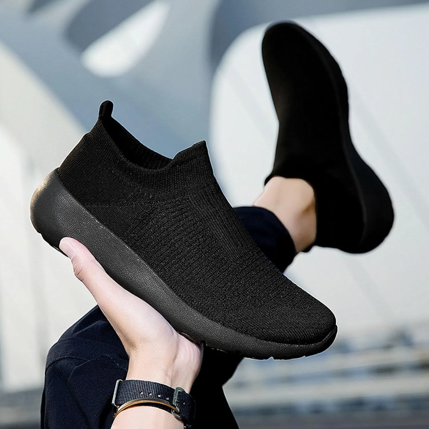 Arch Support Non Slip Minimalist Shoes for Men Outdoor Athletic Slip-On Hiking Shoe Casual Elderly Lace Up Shoes