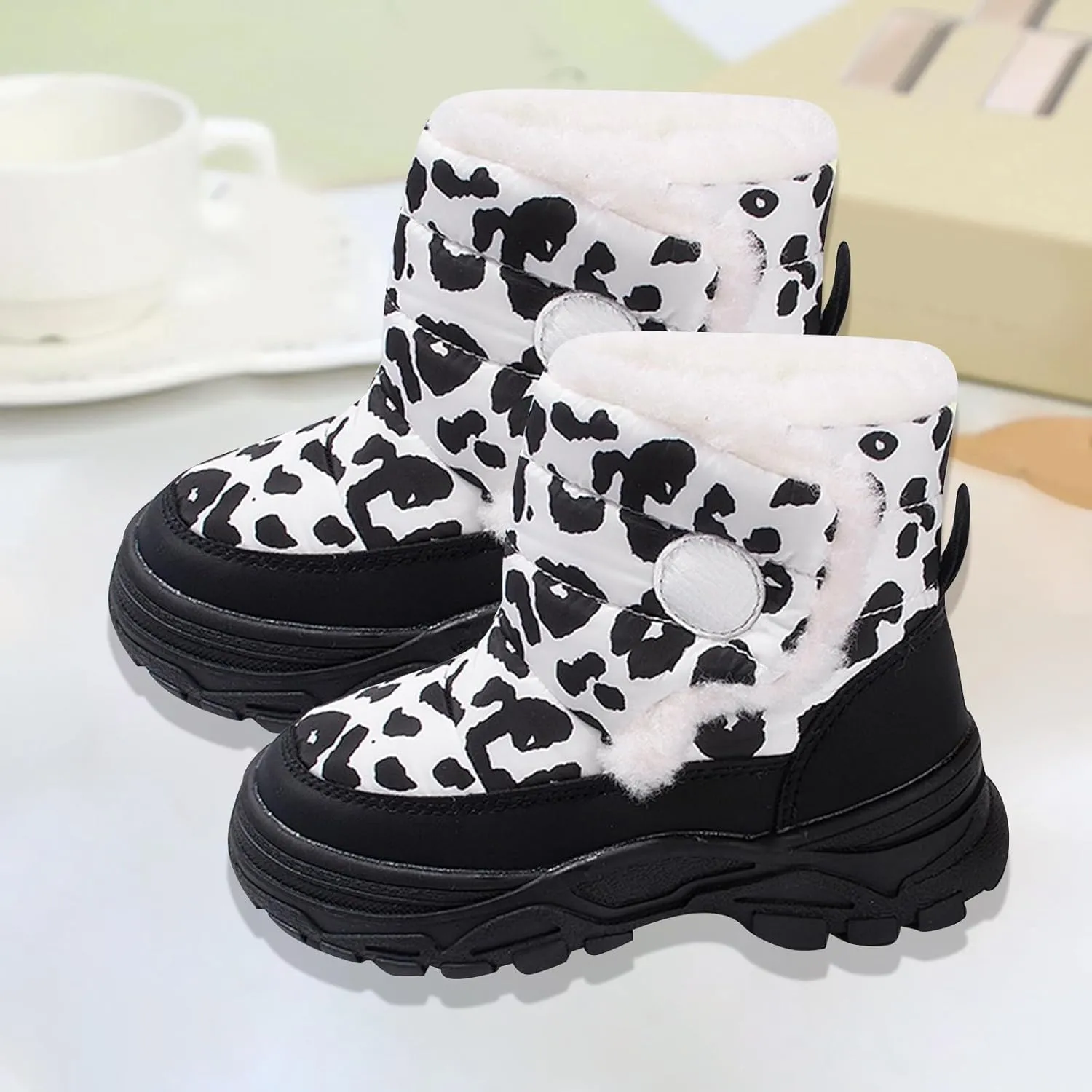 Baby Boys Girls Leopard Winter Warm Cozy Shoes Fleece Snow Boots Toddler Infant Non-Slip Faux Fr Leather Boots Size 13