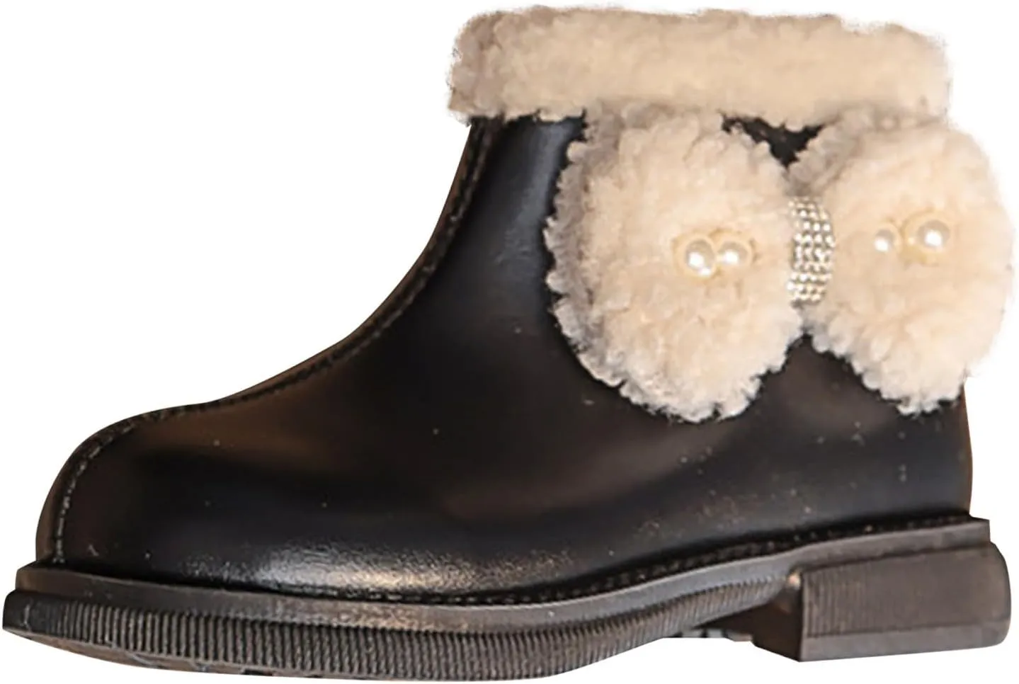 Big Kids Girls Winter Fleece Plush Ankle Booties PU Leather Water-Proof Faux  Lined Thick Comfortable Shoes