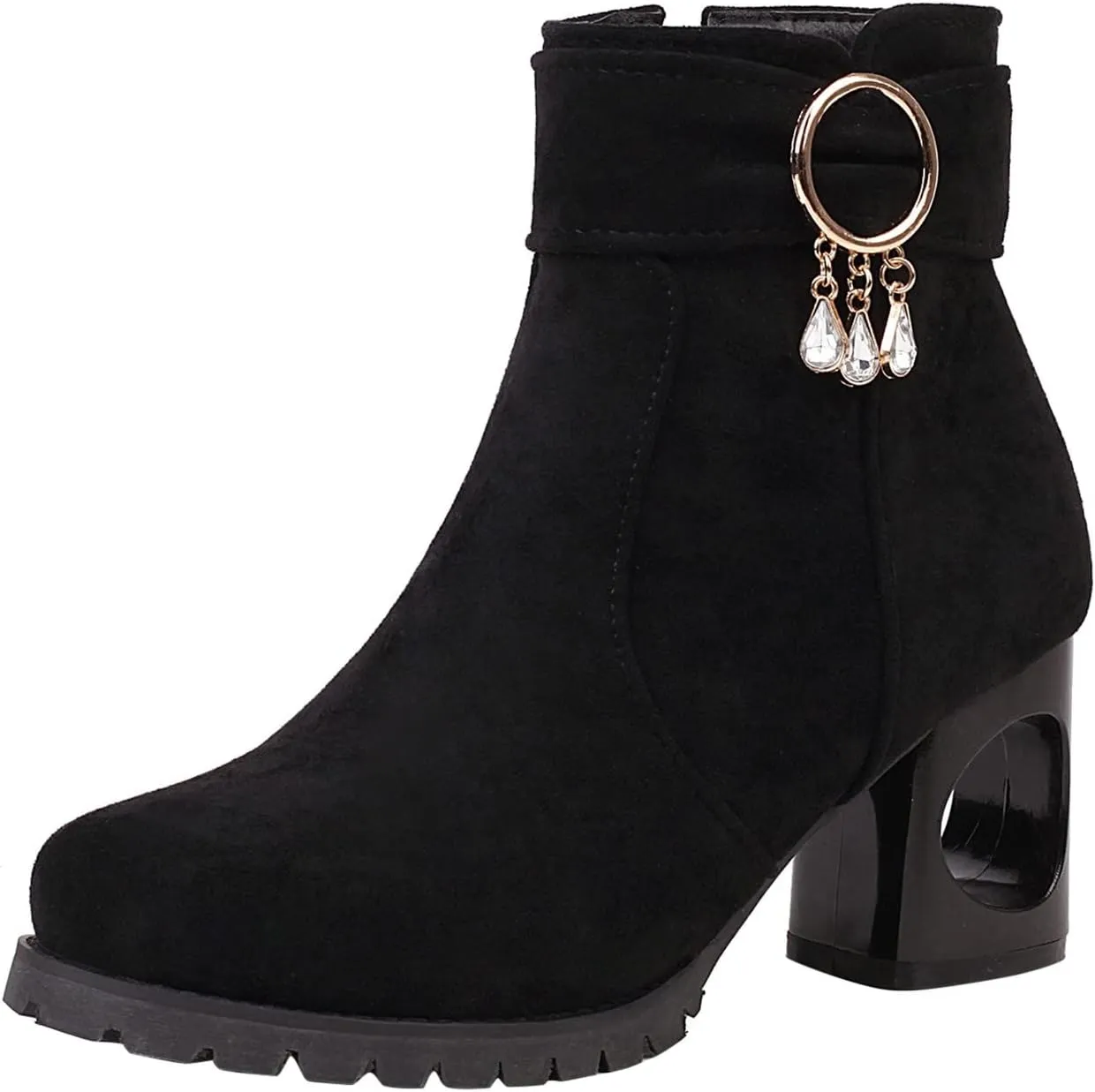 Black Booties for Women Ankle Brown Leather Booties Boots for Women Cowgirl Hiking Shoes Women Cozy Warm Lightweight Round Toe Suede Stacked Heel