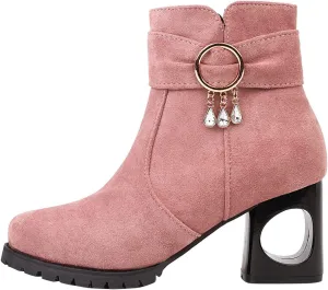 Black Booties for Women Ankle Brown Leather Booties Boots for Women Cowgirl Hiking Shoes Women Cozy Warm Lightweight Round Toe Suede Stacked Heel