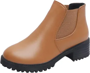 Black Booties for Women Ankle Brown Leather Booties Boots for Women Cowgirl Hiking Shoes Women Cozy Warm Lightweight Round Toe Suede Stacked Heel