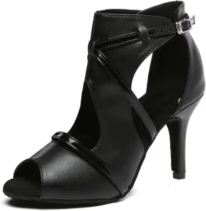 Black Dance Heels for Women Booties High Heels Peep Toe Ballroom Dancer Heels 3 1/3 inch Dance Shoes Latin Salsa Zipper Dancing Shoes Suede Sole