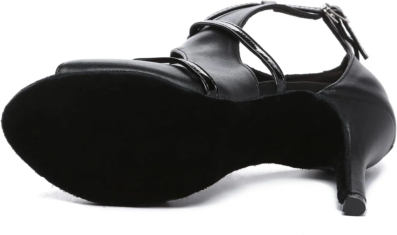Black Dance Heels for Women Booties High Heels Peep Toe Ballroom Dancer Heels 3 1/3 inch Dance Shoes Latin Salsa Zipper Dancing Shoes Suede Sole