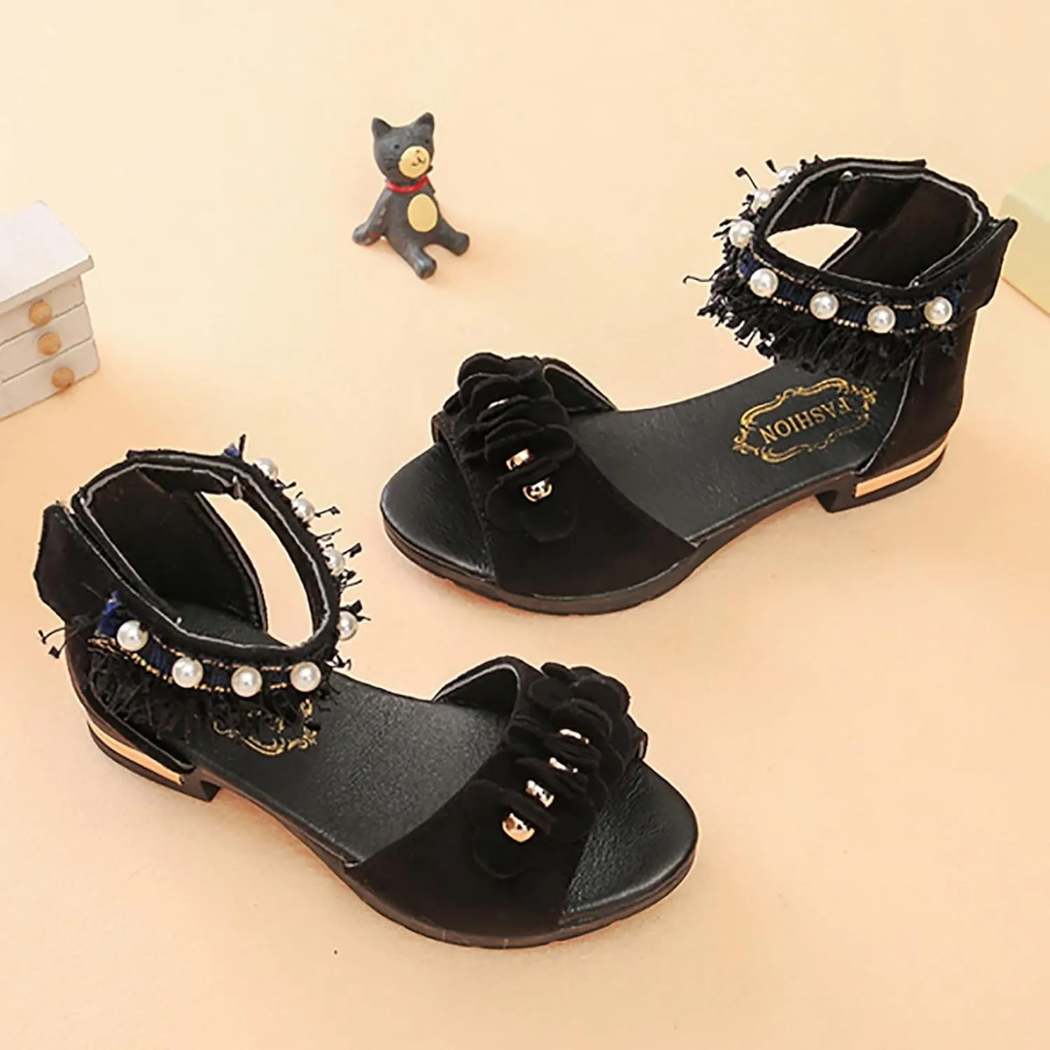 Bohemian Sandals for Girls Children Shoes Thick High Heeled Sandals Fashionable Small High Heeled Girls Easter