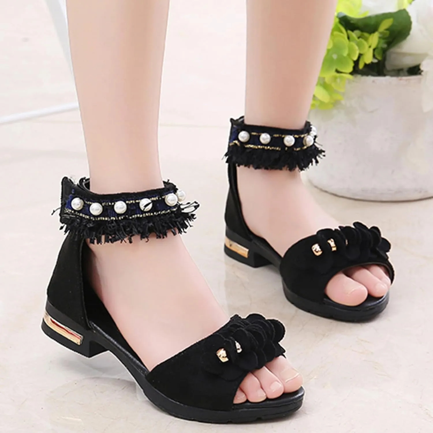 Bohemian Sandals for Girls Children Shoes Thick High Heeled Sandals Fashionable Small High Heeled Girls Easter