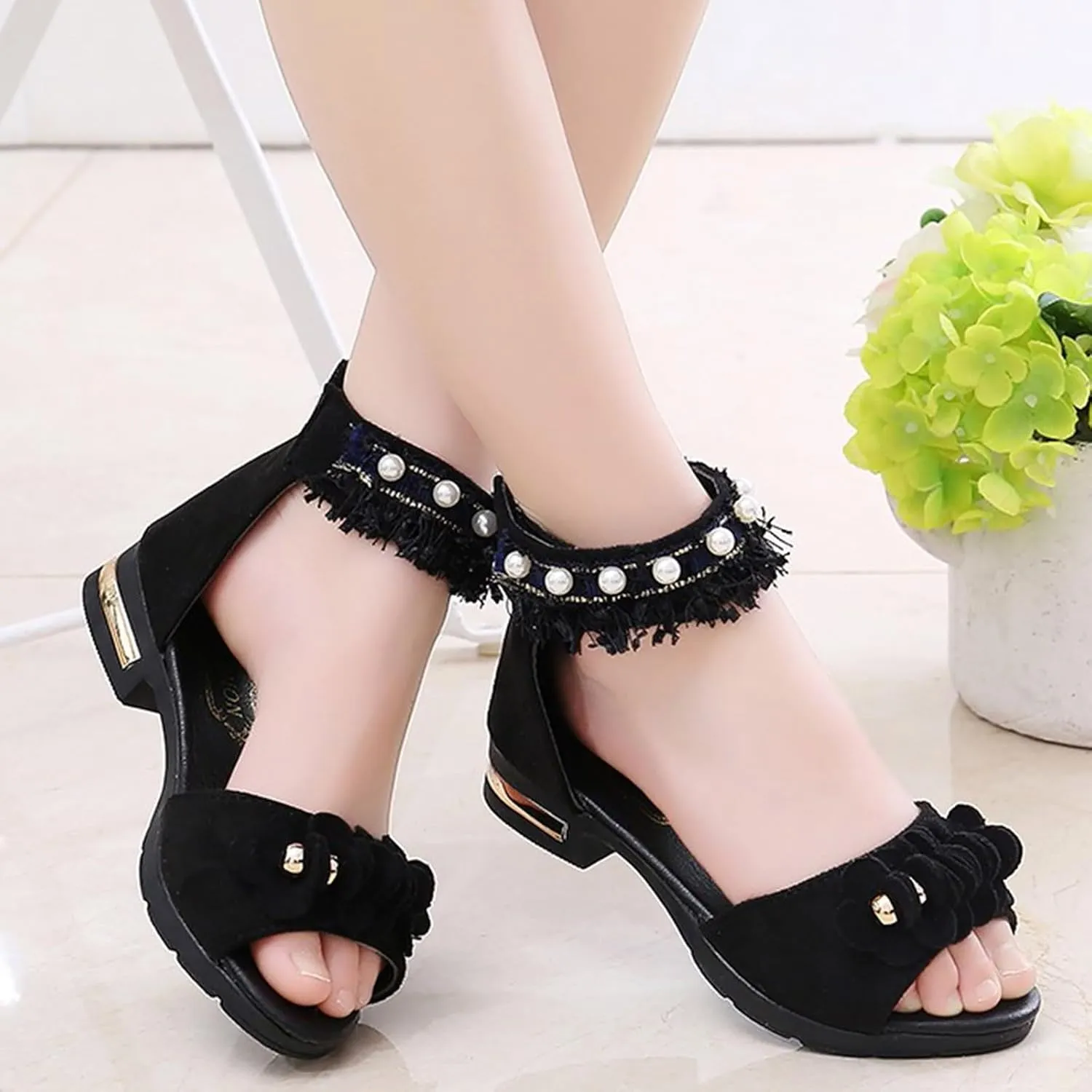 Bohemian Sandals for Girls Children Shoes Thick High Heeled Sandals Fashionable Small High Heeled Girls Easter