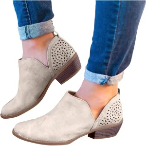 Boots for Women Low Heel Platform Ankle Boots Western Cowboy Boots Pointed Toe Fashion Retro Classic Ankle Booties