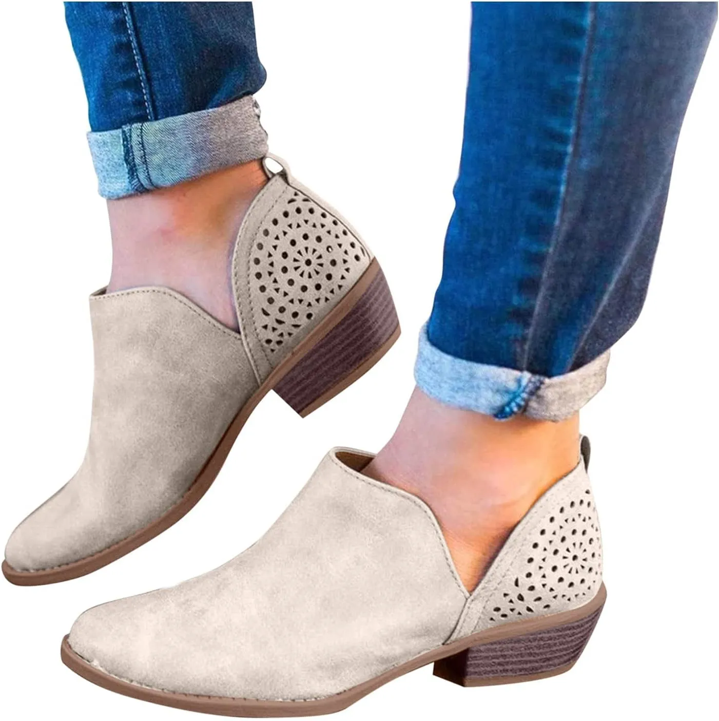 Boots for Women Low Heel Platform Ankle Boots Western Cowboy Boots Pointed Toe Fashion Retro Classic Ankle Booties