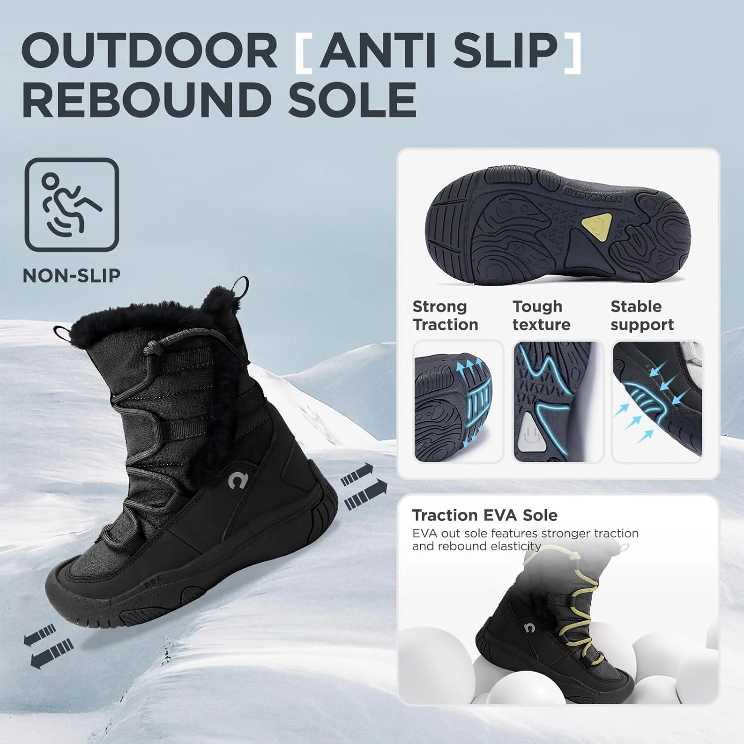 Boys Girls Snow Boots Waterproof Outdoor Sport Warm Cozy Anti-Slip Lightweight Winter Shoes for Toddler/Little/Big Kid