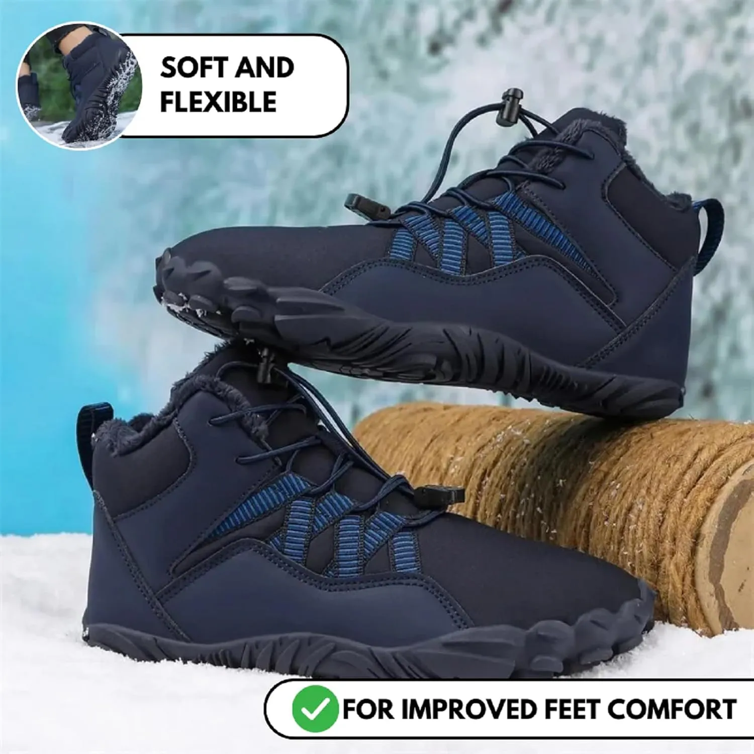 Carter Elite HF Non - Slip, Flexible Winter Barefoot Boots, Wide Toe Box, Lightweight Minimalist Zero Drop Sole, Breathable Upper Material Unisex
