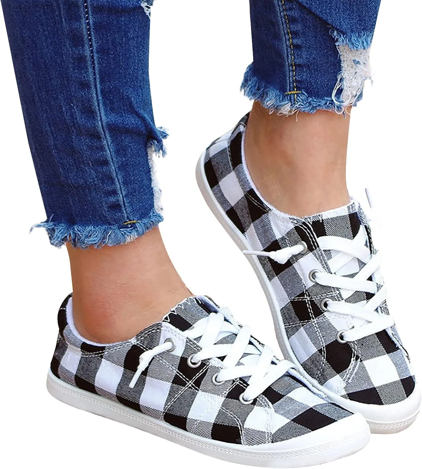 Casual Sneakers for Women Canvas Slip-On Christmas Print Comfortable Classic Lace Up Low-Top Womens Dress Shoes