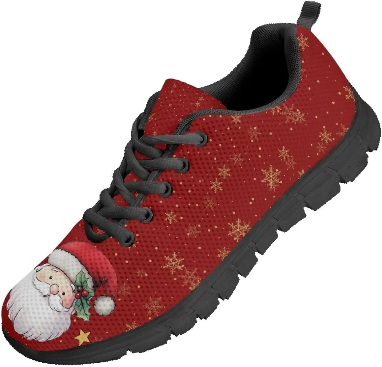 Christmas Sneakers for Women Cozy Lace Up Low-Top Anti-Slip Sport Workout Running Sneakers for Ladies Flat Outdoor Hiking Shoes for Teen Girls US 5-12