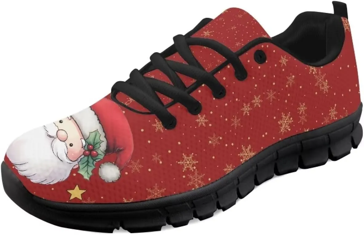 Christmas Sneakers for Women Cozy Lace Up Low-Top Anti-Slip Sport Workout Running Sneakers for Ladies Flat Outdoor Hiking Shoes for Teen Girls US 5-12