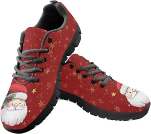 Christmas Sneakers for Women Cozy Lace Up Low-Top Anti-Slip Sport Workout Running Sneakers for Ladies Flat Outdoor Hiking Shoes for Teen Girls US 5-12