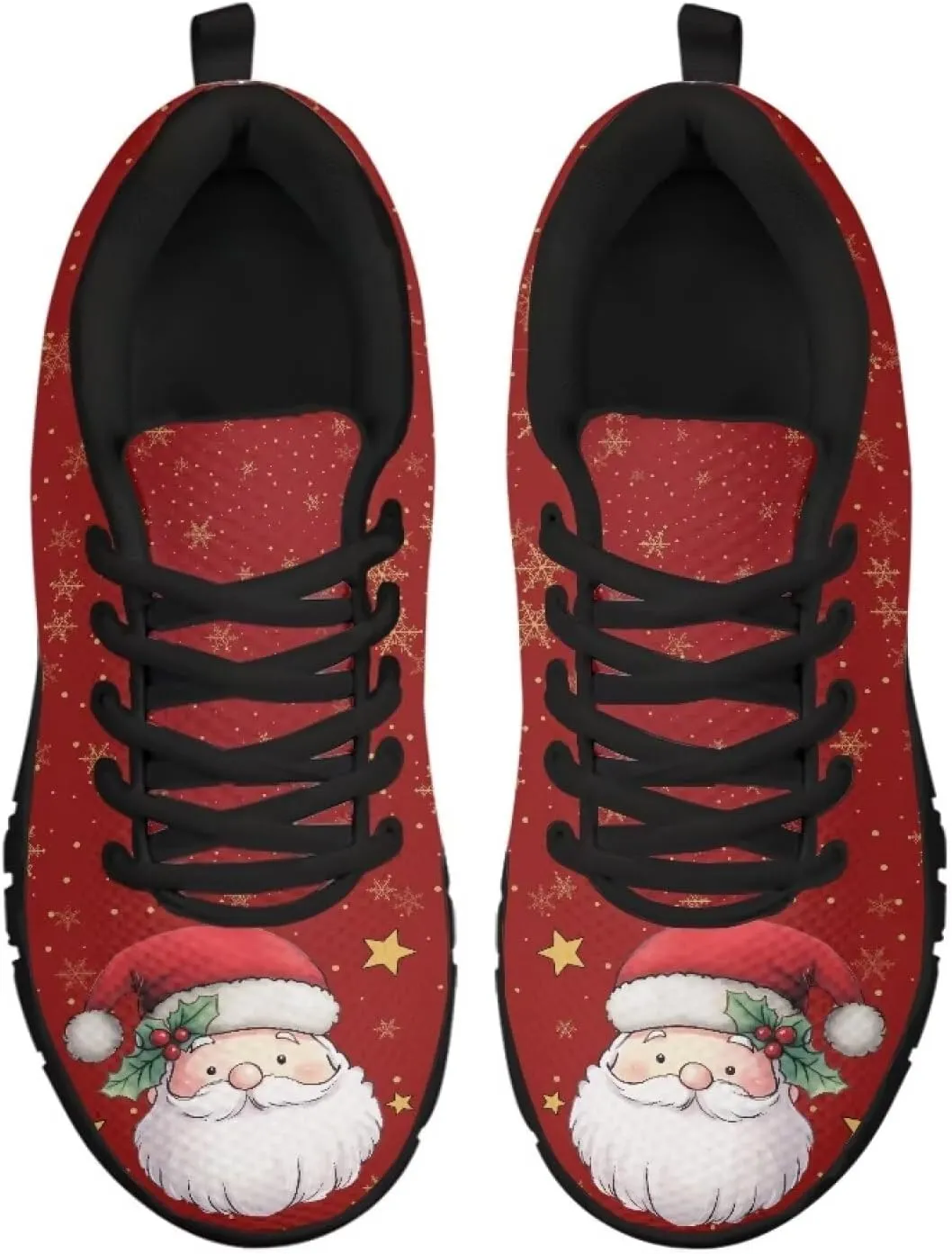Christmas Sneakers for Women Cozy Lace Up Low-Top Anti-Slip Sport Workout Running Sneakers for Ladies Flat Outdoor Hiking Shoes for Teen Girls US 5-12