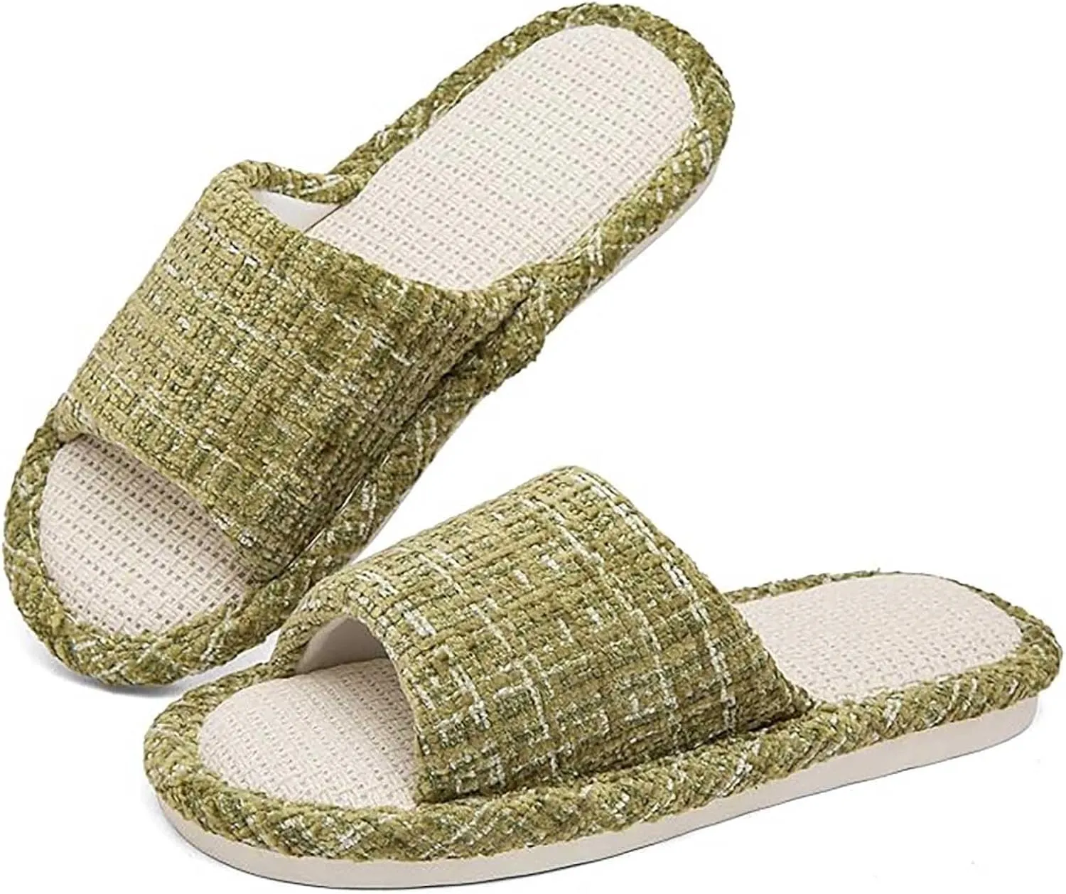 Couples Fashion Open Toe Cloth Mute Slippers Men's and Women's Linen Home Shoes Women Bed Slippers Size 11