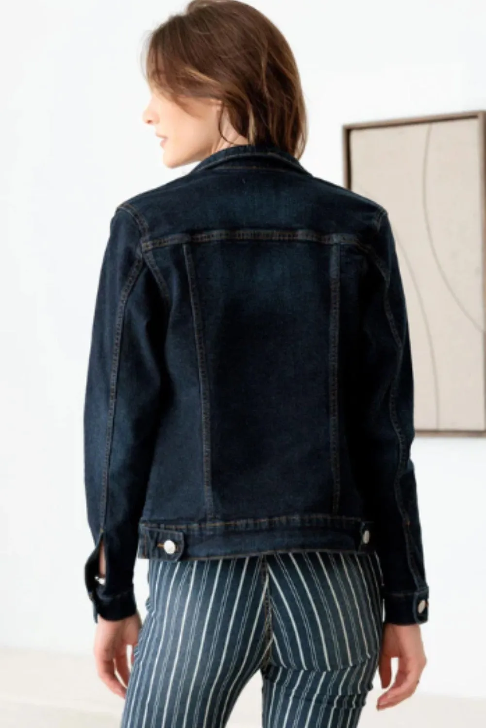Dark Wash Front Pockets Gold Buttons Denim Jacket
