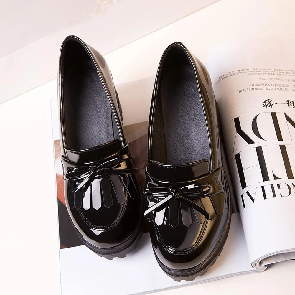 Fashion Platform Loafers for Women Slip-On Penny Loafers with Wedge Heel