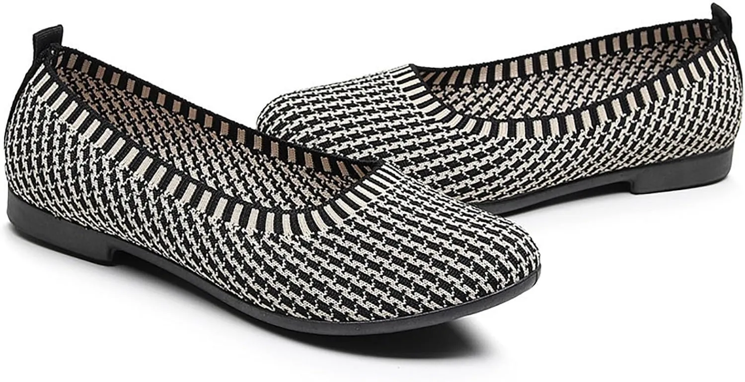 Flat Shoes for Women Round Toe Ballet Leisure Shoes with Arch Support Washable Comfortable Knit Shoes Men House Shoes