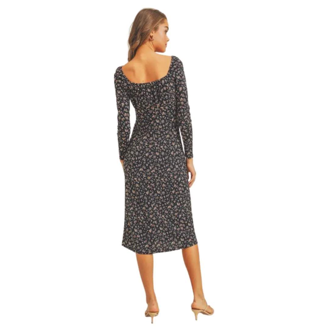 Floral Print Square Neck Dress (Navy Multi)