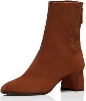 FSJ Women Classic Round Toe Low Chunky Block Heel Ankle Boots Trendy Back Zipper Winter Booties Suede Party Dress Shoes Size 4-15 US
