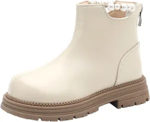 Girl Ankle Boots Soft Rubber Sole Low Heel Western Ankle Booties Kids Non-Slip Zipper Shoes Girls Dress Shoes Size 12