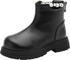 Girl Ankle Boots Soft Rubber Sole Low Heel Western Ankle Booties Kids Non-Slip Zipper Shoes Girls Dress Shoes Size 12