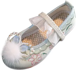 Girls Flat Bottomed Bunny Embroidered Sandals Fashionable Children Vintage Retro Performance Toddler Kids Sandals