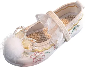 Girls Flat Bottomed Bunny Embroidered Sandals Fashionable Children Vintage Retro Performance Toddler Kids Sandals