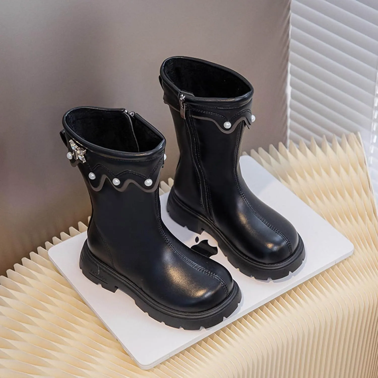 Girls Knee High Wateroof Winter Boots Pearl Butterfly Warm Lined Non Slip Riding Boot with Side Kids Snow Boots Kids
