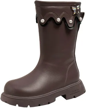 Girls Knee High Wateroof Winter Boots Pearl Butterfly Warm Lined Non Slip Riding Boot with Side Kids Snow Boots Kids