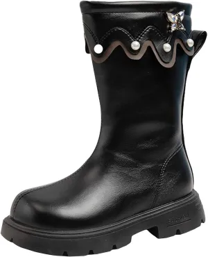Girls Knee High Wateroof Winter Boots Pearl Butterfly Warm Lined Non Slip Riding Boot with Side Kids Snow Boots Kids