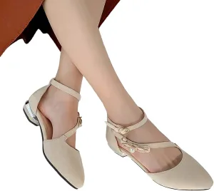 Hbeylia Ballet Flats for Women Ladies Fashion Cut Out Pearl Ankle Strap Lightweight Comfort Pointed Toe Low Heels Flats Walking Loafers Dress Sneakers Shoes for Beach Travel Dancer