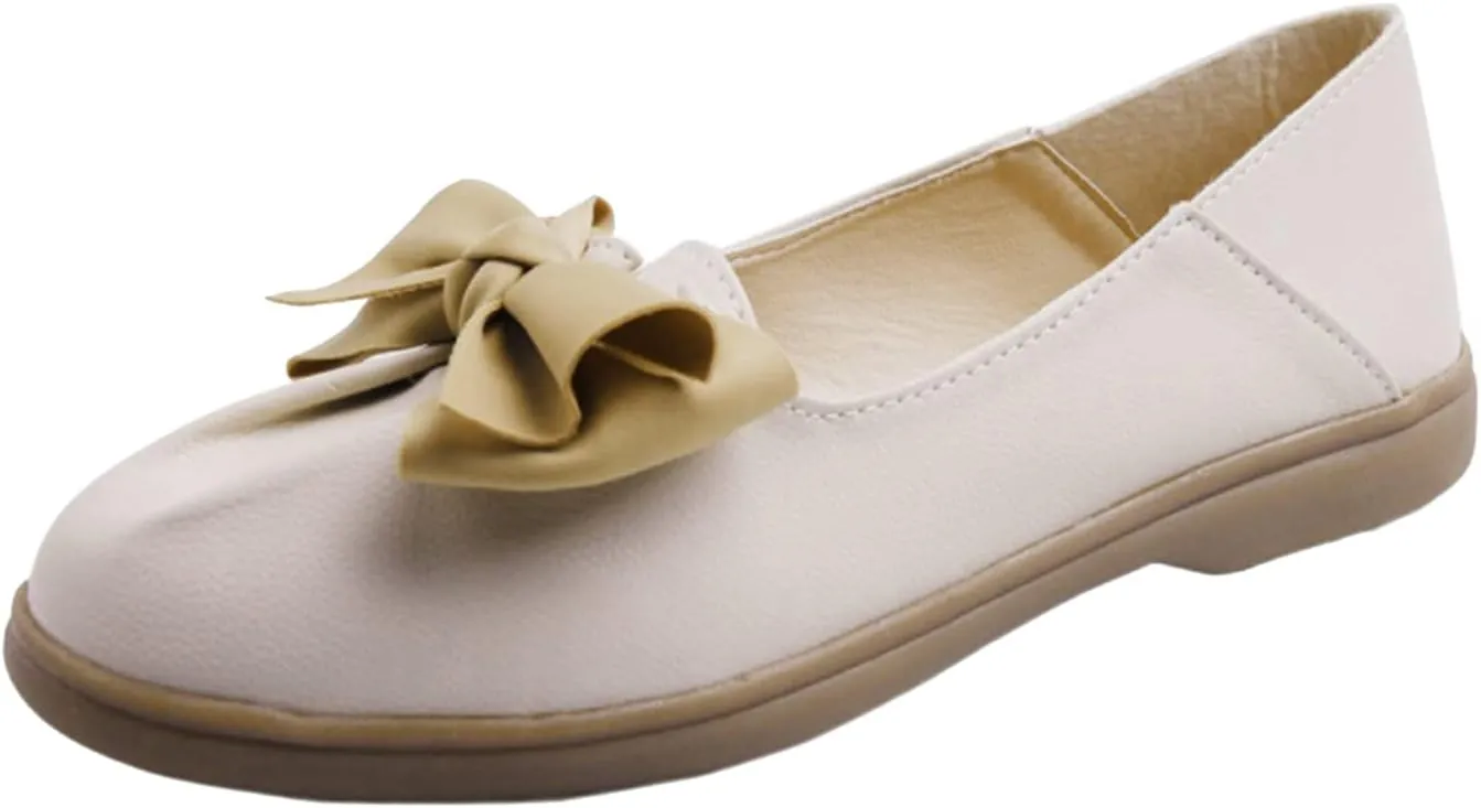 Hbeylia Women's Slip On Loafers Fashion Bowknot Design Leather Soft Comfort Round Toe Non Slip Low Heels Ballet Flats Lightweight Fall Business Formal Work Nurse Dress Loafers