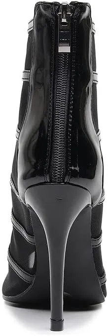 HIPPOSEUS Women's Peep Toe Heel Dance Boots Breathable Mesh Ballroom Dance Boots with Zipper