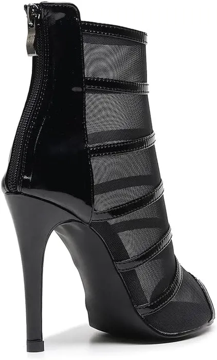 HIPPOSEUS Women's Peep Toe Heel Dance Boots Breathable Mesh Ballroom Dance Boots with Zipper
