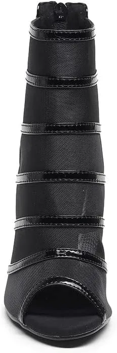 HIPPOSEUS Women's Peep Toe Heel Dance Boots Breathable Mesh Ballroom Dance Boots with Zipper