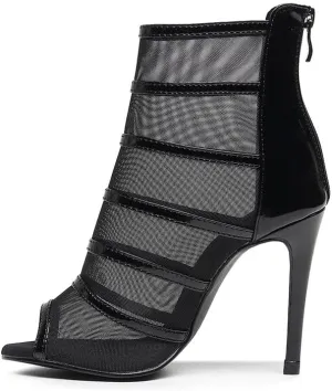 HIPPOSEUS Women's Peep Toe Heel Dance Boots Breathable Mesh Ballroom Dance Boots with Zipper