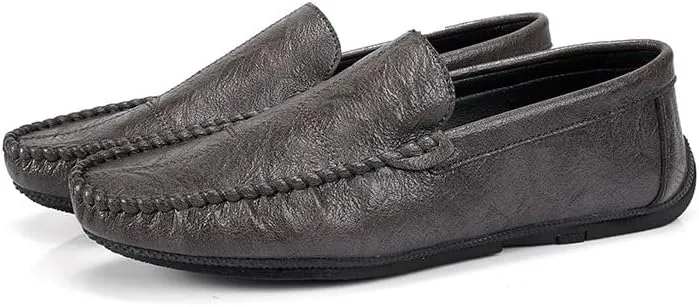 HOOENG Mens Loafers Shoe Vegan Leather Stitching Details Apron Toe Driving Loafers Slip Resistant Lightweight Flat Heel Walking Slip-on